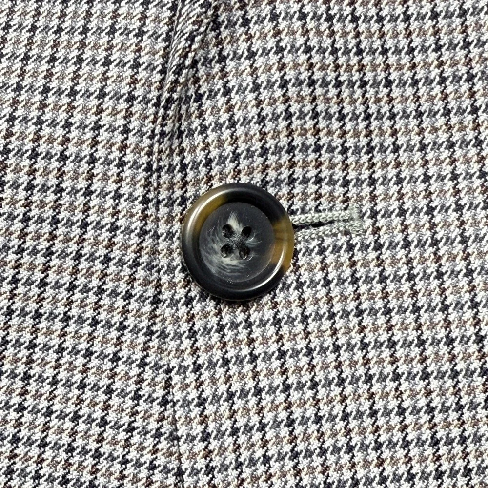 Nautica Blazer Jacket Mens 40S Brown Houndstooth Plaid Wool Sport Coat 2-Button